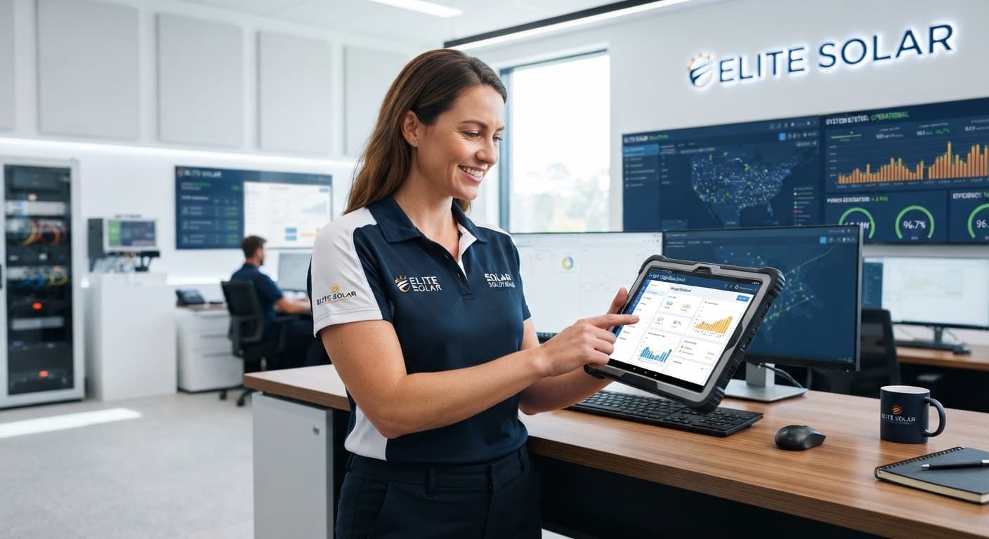 Elite Solar support specialist reviewing a system dashboard